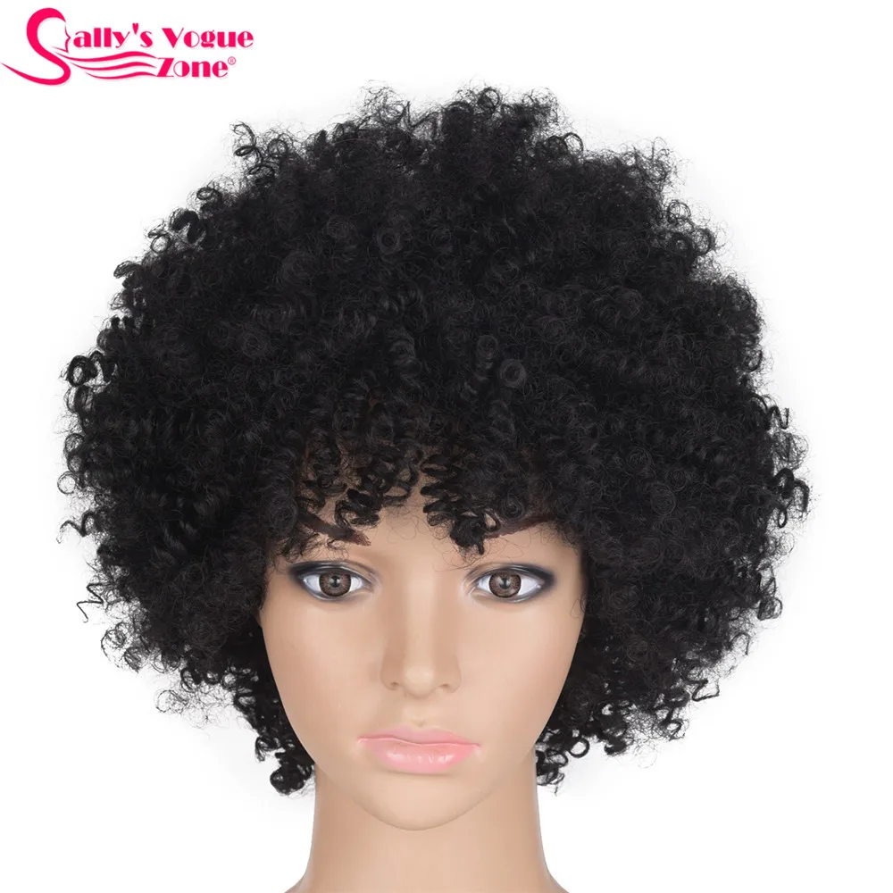 

Sallyhair High Temperature Synthetic Black Afro Wigs Kinky Curly Natural Black Color Short Synthetic America Wig Average Size