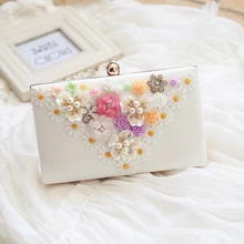 Модная элегантная Милая цветная Белая Мини-клатч с цветами, вечерняя сумка на цепочке, женская сумка-мессенджер, сумочка, кошелек