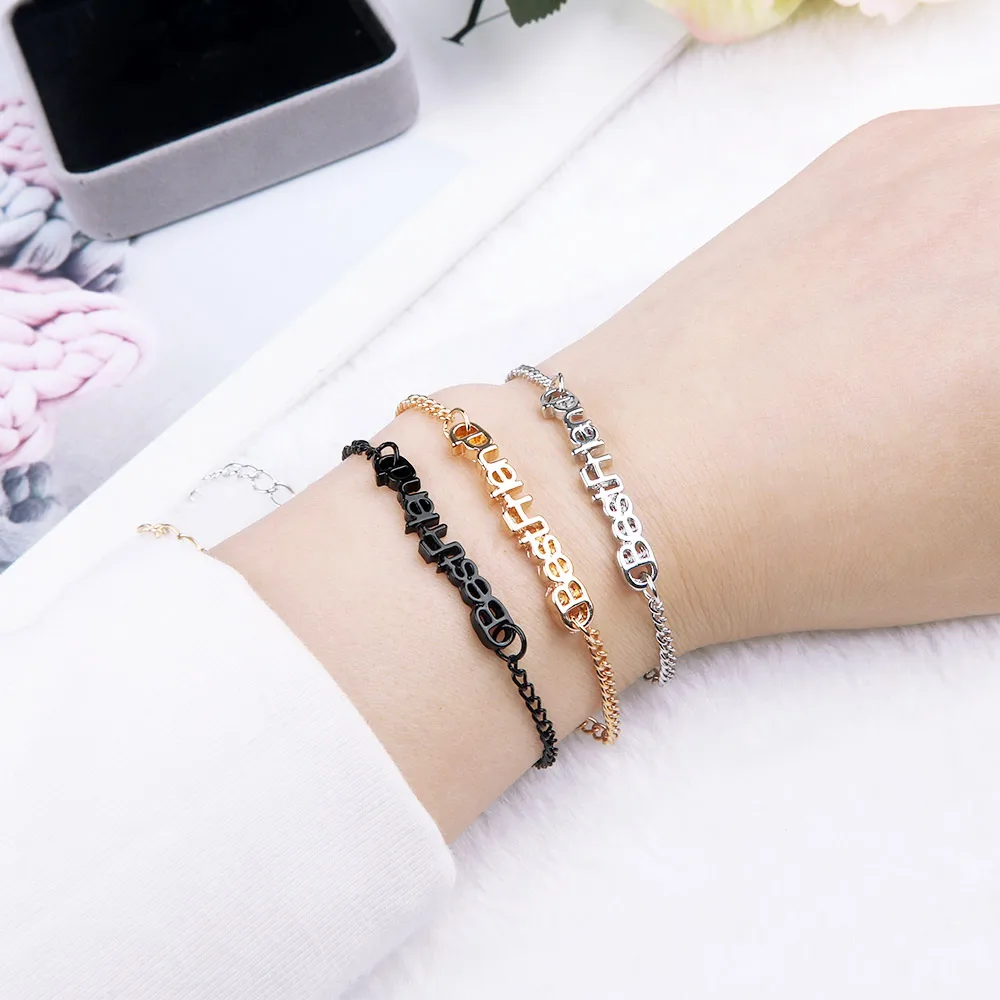 

1Pc Alloy Gold Bracelets Best Friend Letter for Women Men Friendship Bracelet Charm Girl Jewelry Fashion Christmas Gifts