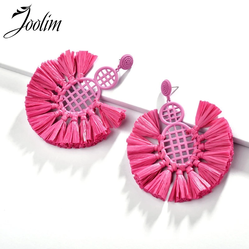 

Joolim Pink Yellow White Purple Raffie Tassel Flower Drop Earring Tassel Earring Statement