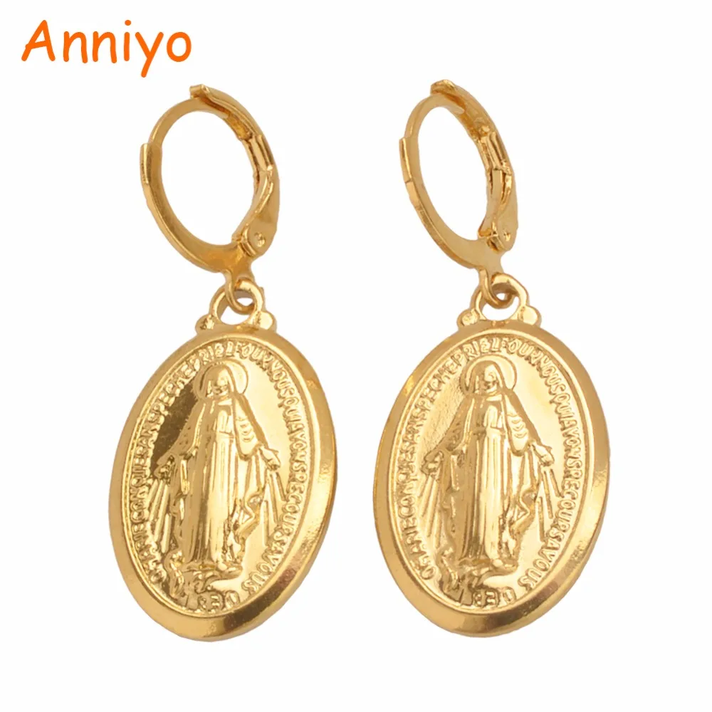 Anniyo Virgin Mary Earrings Gold Color Trendy Religious Jewelry Gifts