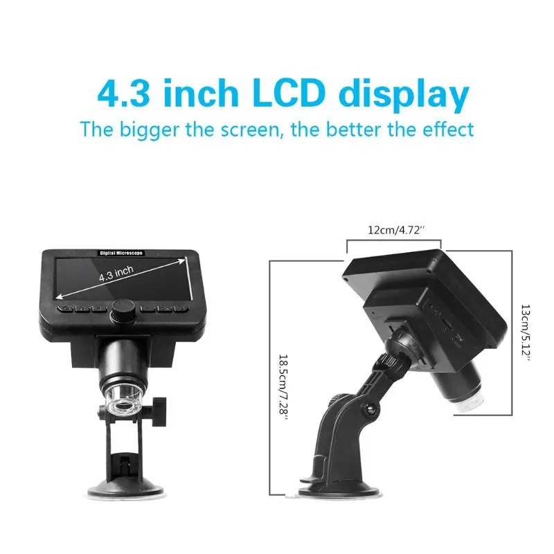 

1000X 2.0MP Wireless WiFi Microscope 4.3'' HD Screen 8 LED Light 1080p Camera Magnifier with Suction Cup Base
