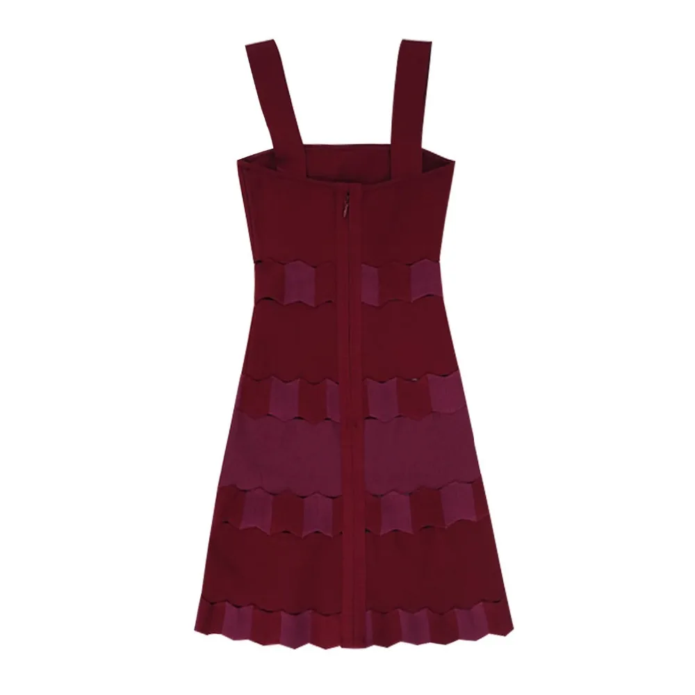 Женская мода винно-Красного цвета без рукавов Спагетти ремень полый бандаж Лето трикотажные платья Элегантное дизайнерское платье