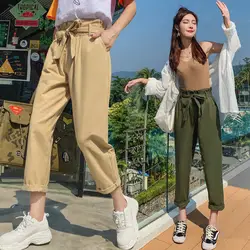 2019 корейский стиль женские весенние прямые по щиколотку брюки карго джоггеры брюки Уличная Брюки женские