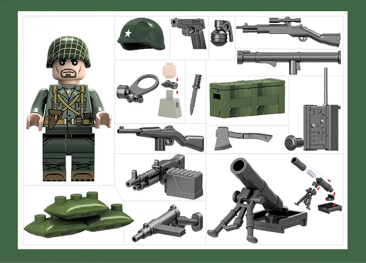 Мир война битва Тихий океан brickmania Военная Униформа minifigs блок ww2 США армейские фигурки пистолет оружие конструктор артиллерия игрушечные лошадки