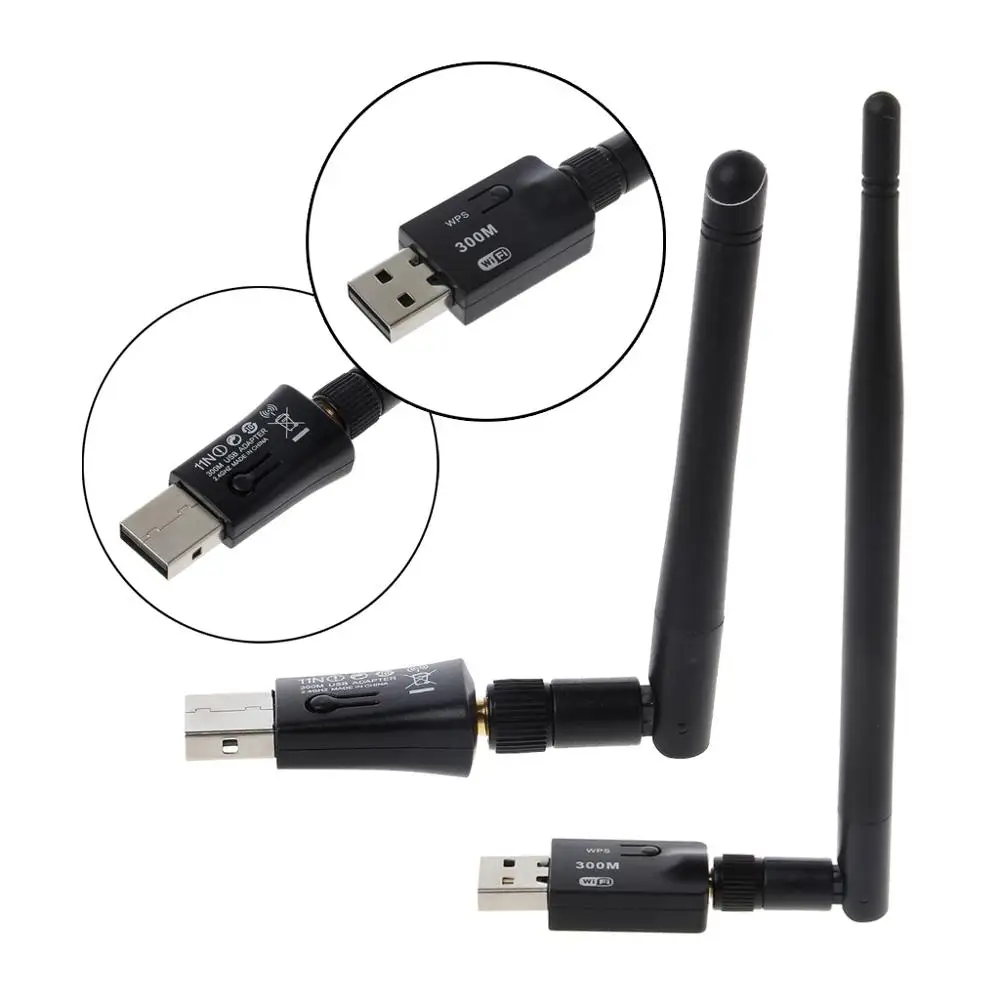 Мини USB Wifi адаптер 300 Мбит/с 2 дБ 5 антенна сетевая Lan Карта ПК Wi Fi приемник