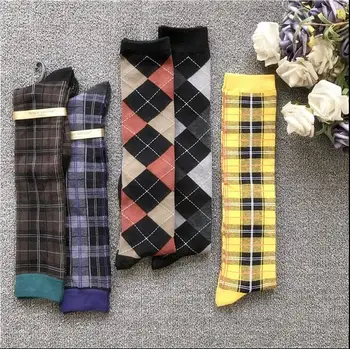 

Spring 2017 Women's socks Japanese High School Long socks Red grid Cheer Socks 2 piece