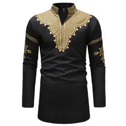 Африканский Dashiki платье с принтом рубашка Для мужчин 2018 Классический V шеи с длинным рукавом африканская одежда хип-хоп Уличная рубашка