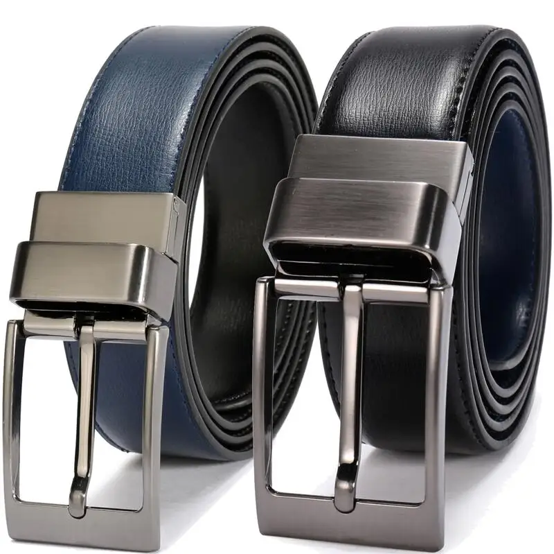 New Fashion Male Reversible Leather Belt Men Business Trouser Belt Genuine Men Leather Belts For Jeans 85cm To 160cm - Цвет: 0315BK kou-BK blue