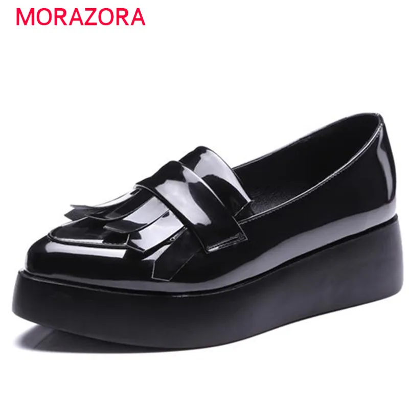 

MORAZORA Hot sale shoes women solid soft leather flat platform shoes loafers four seasons big size 32-42 contracted fashion