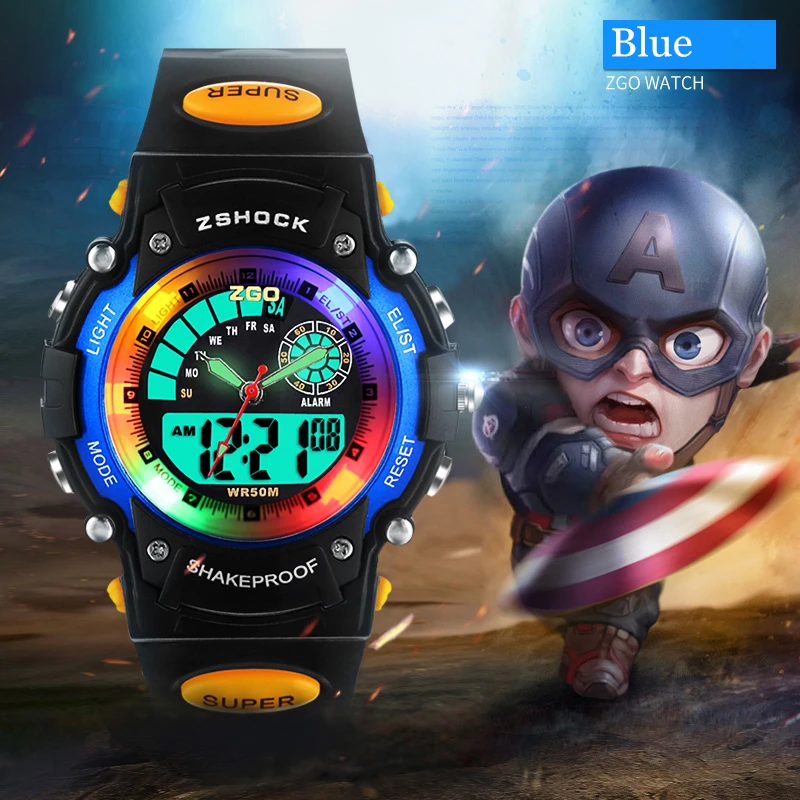 

ZGO Cartoon Kids Children Sports Watch 50m Waterproof Back Light LED Digital Quartz Watches Boy And Girl Wristwatches Best Gift