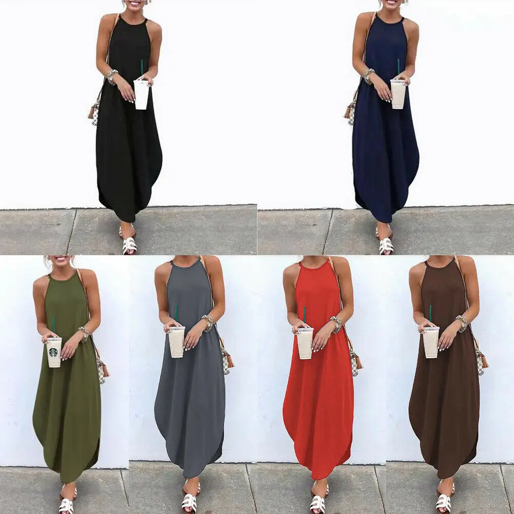 Женское платье с открытой спинкой Drees Пляжное без рукавов лямкой на шее 2019|Платья|
