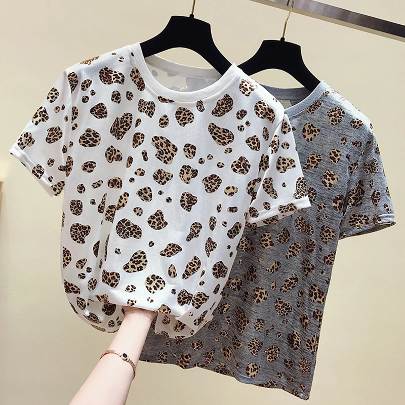 

shintimes Leopard Print T Shirt Women Clothes 2019 Tshirt Summer Brand Tops Vogue Cotton Fashion Koszulki Damskie Chemise Femme