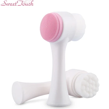 

Sweettouch Double Side Silicone Facial Cleanser Brush Portable Size 3D Face Cleaning Vibration Massage Face Washing Product