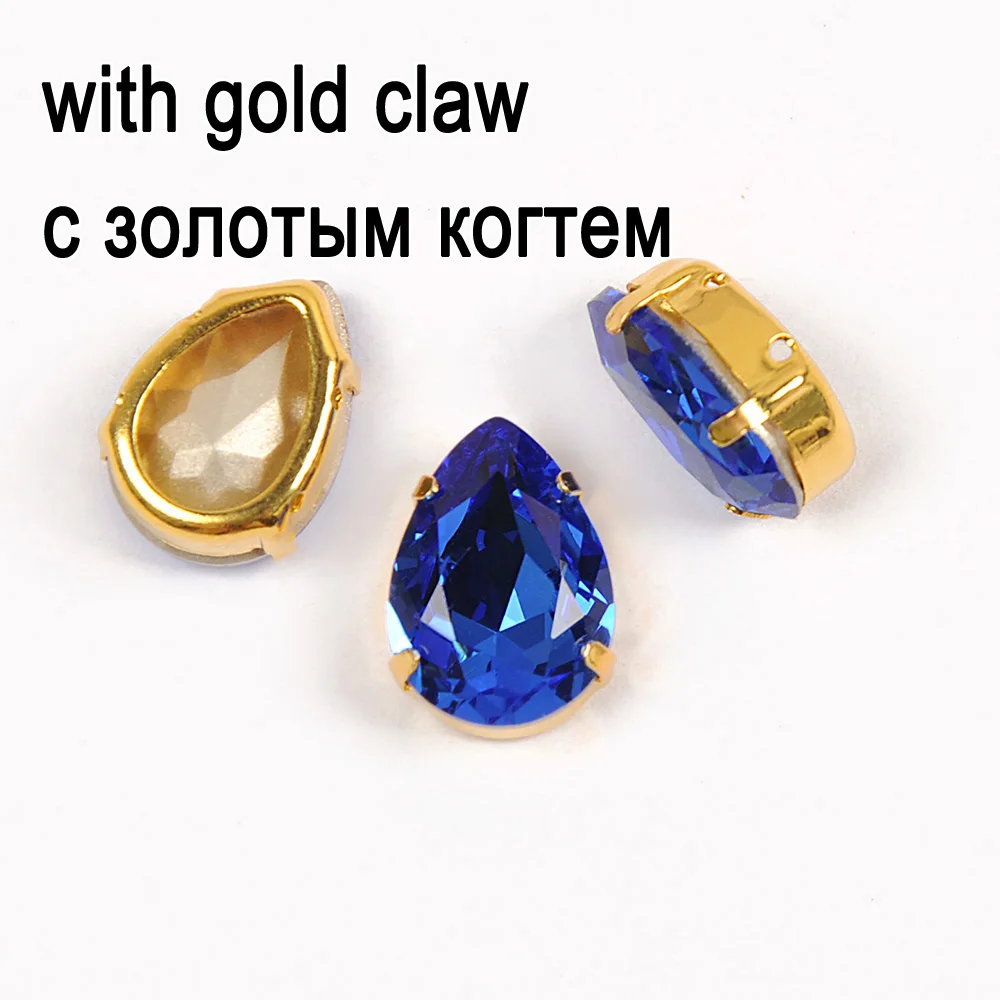 crystal with gold Сапфир стеклянные стразы кристалл для нашивки Стразы с когтями Flatback сшиты на Стразы с фурнитурой для свадебное платье - Цвет: crystal with gold