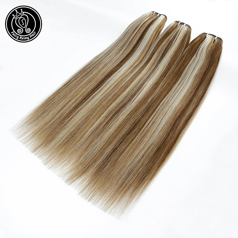 Fairy Remy Hair 100g/pc 20 Inch Remy Human Hair Weft Dark Brown European Straight Hair Extension Strawberry Blonde Weaves Bundle