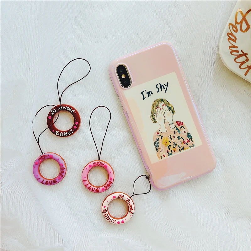 Universal mobile phone lanyard rope Anti-drop rope lanyard Finger Pattern Cellphone Ring Strap cute love donut for DIY U Disk11
