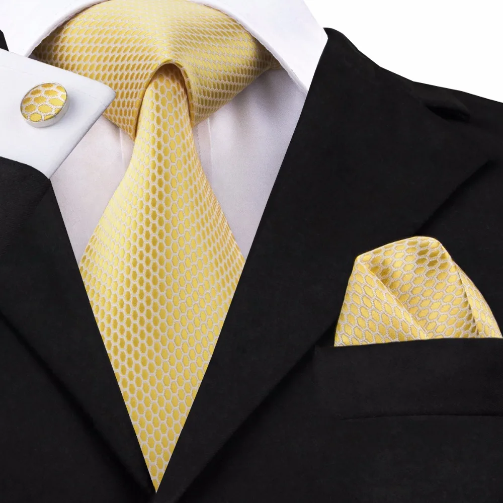 SN-1540 высокого качества Королевский Желтый Геометрические галстуки для мужчин Шелковый золотой галстук роскошный жаккардовый плетеный галстук Прямая поставка мужские галстуки