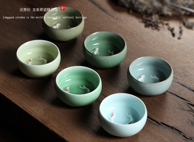 Китайский Longquan Celadon фарфоровые чайные чашки чайный горшок Золотая Рыба чашка чая, кружка 60 мл китайский чайный сервиз кракле чайный сервиз Прямая поставка