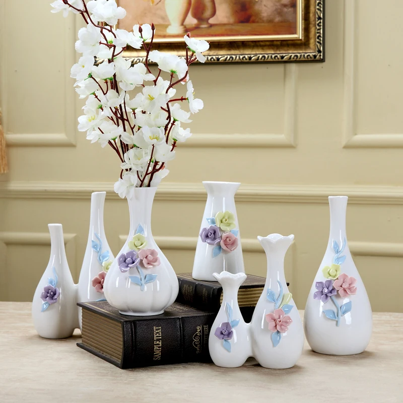 

Europe white ceramic vases Stereoscopic Flower crafts Tabletop small vase candelabros de cristal centro de mesa home decoration