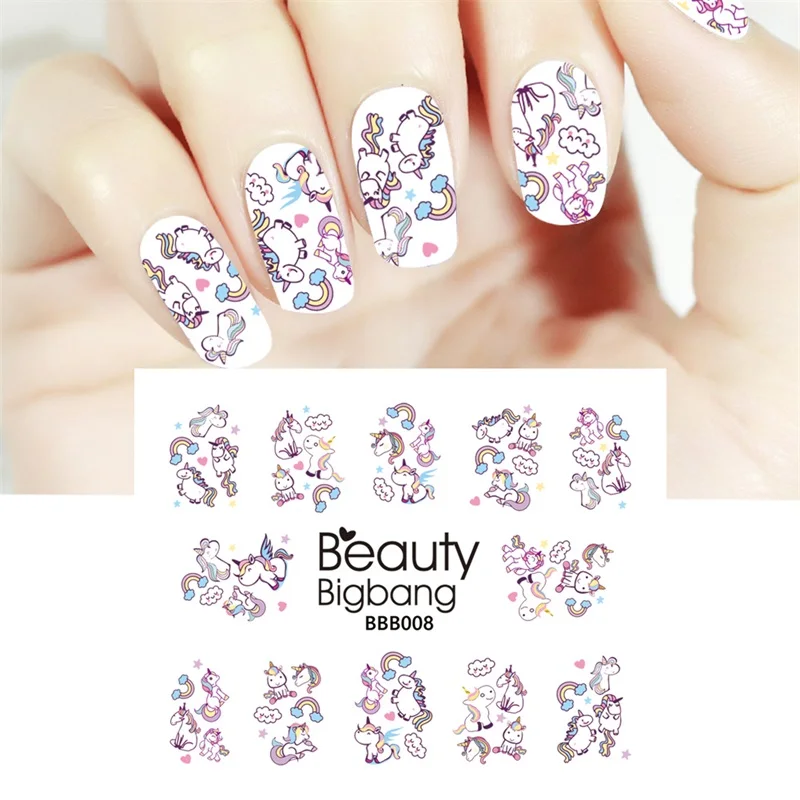 

BEAUTYBIGBANG sliders Unicorn Rainbow Adhesive Nail Art Decorations Nail Tips sticker water Decals DIY christmas Nail Stickers