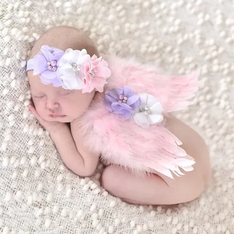 

10 pcs/lot 2018 Fashion Newborn Baby Kids Feather Angel Wings Colorful Flowers Headband Photo Props Newborn Photography Props
