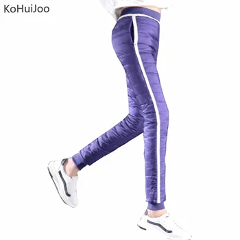

KoHuiJoo S-4xl Winter White Duck Down Pants Women Slim Patchwork Thick Warm Snow Pants Plus Size Female Trousers Skinny