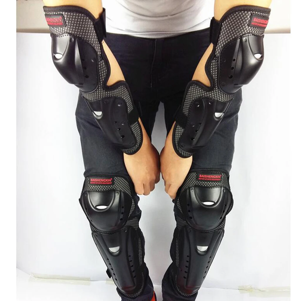 1 Set Motorcycle Cycling Breathable Anti-slip Elbow and Knee Pads  Knee Brace Support Protector Guard Black   