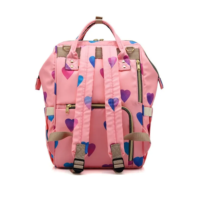 Upgrade Love Heart Printed Multi-function Mummy Diaper Bags Mother and Baby Candy Color Backpack Large Capacity Fashion Travel09