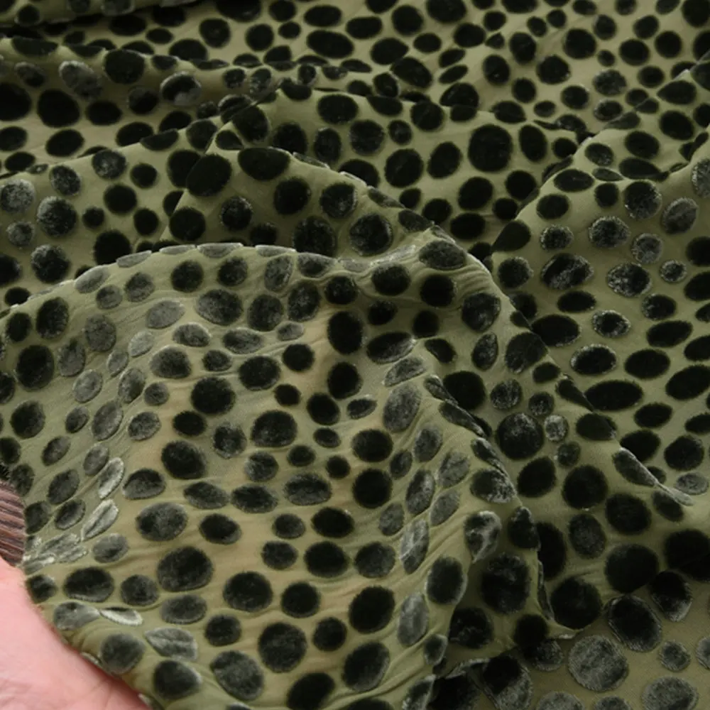 

Free Shipping 114cm Burnout Points Green Silk Velvet Fabric