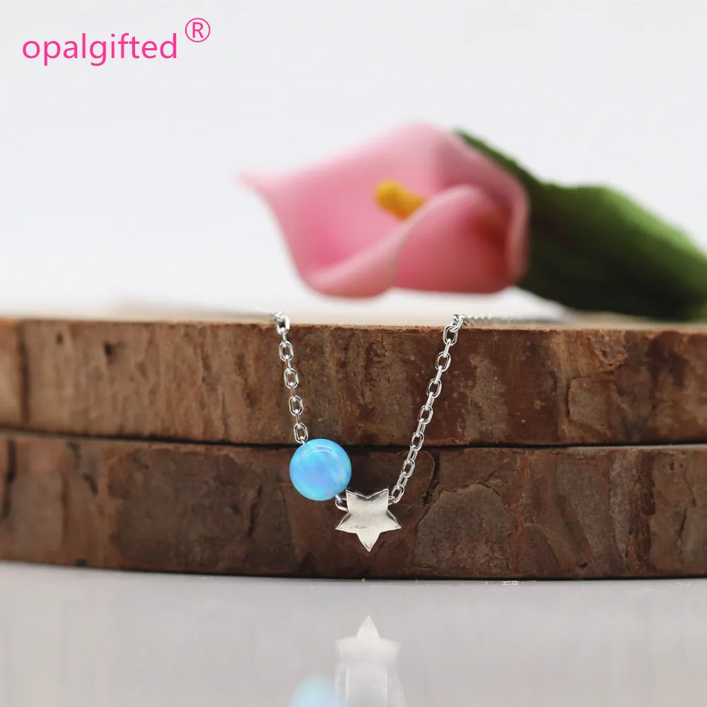 

(1pc/lot)Free Shipping synthetic fashion 4mm Opal Beads with 5mm 925 silver star Necklace For gift many colors opal beads choose