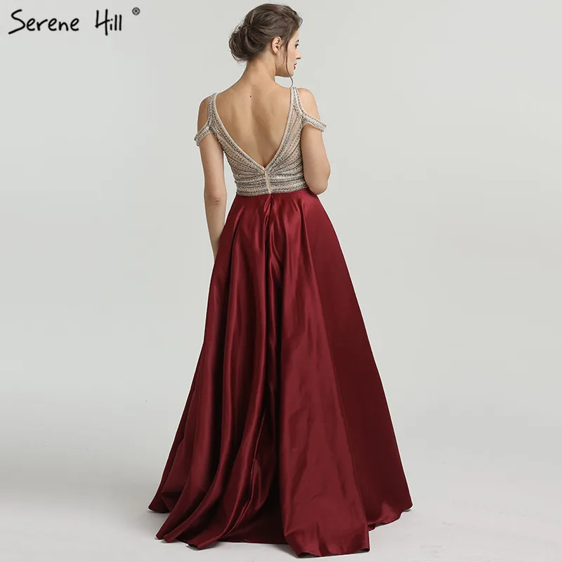 Цвет красного вина с сексуальным v-образным вырезом, сатиновое бальное платье без рукавов, Бисер с украшением в виде кристаллов модное