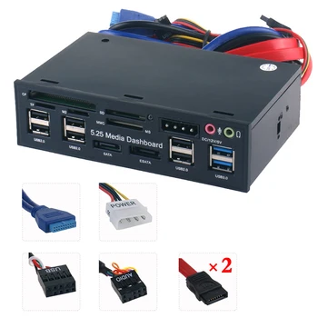 

Multifuntion 5.25" Media Dashboard Card Reader USB 2.0 USB 3.0 HUB Reader 20 pin e-SATA SATA Front Panel for Optical Drives Bay