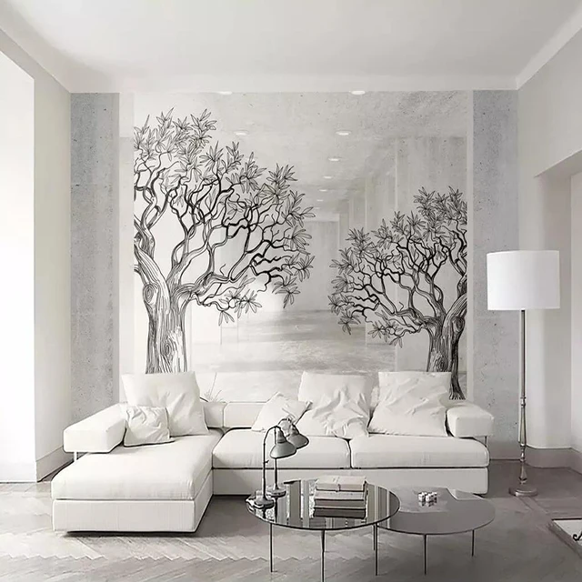Decorative Wallpaper E Black And White Sketch Line Tree Tv Decorative Wallpaper E Black And White Sketch Line Tree Tv Background Wall