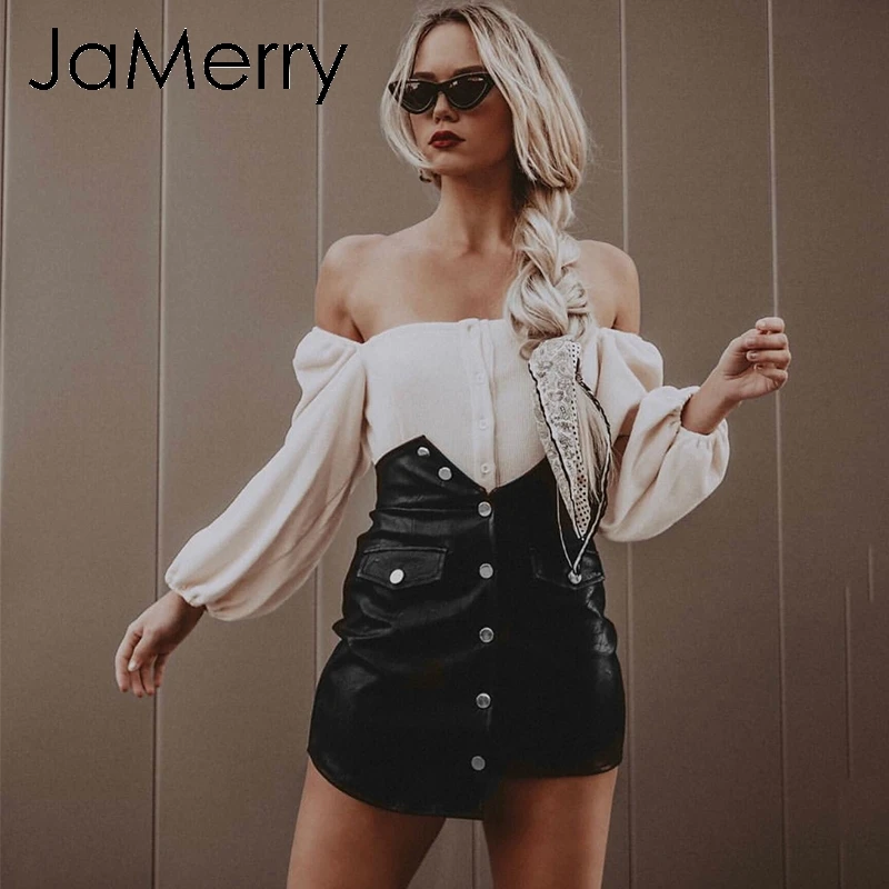 JaMerry/Винтажные кожаные пуговицы из искусственной кожи Женская юбка с высокой