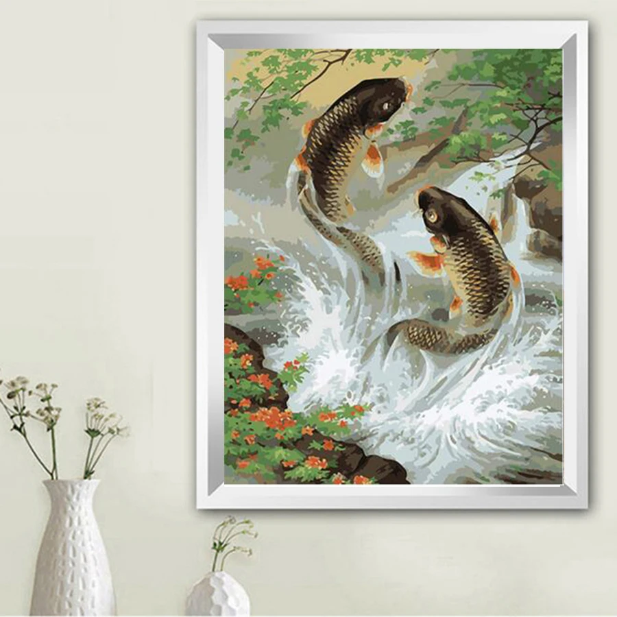 40*50 carp fish настенная живопись маслом diy по номерам на холсте cuadros свадебное