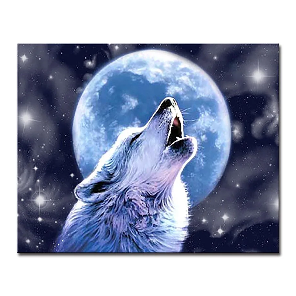 

Wolf Moonlit Night DIY Oil Painting By Numbers Drawing Animal Pictures On Canvas Home Decor Digital Hand Paint Coloring Wall Art