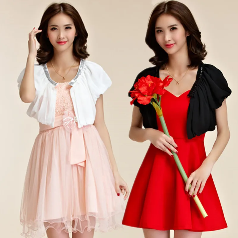 

F~3XL NEW Summer Women Elegant Paillette Short Sleeve Large Big Size Chiffon Party Bolero Shawl Cardigans Outerwear Jacket Coat