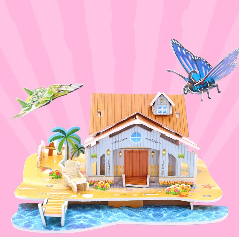 

3D Stereoscopic DIY Jigsaw Puzzle Children's Puzzle Toy House Building Auto Manual Splicing and Assembling Creative Model