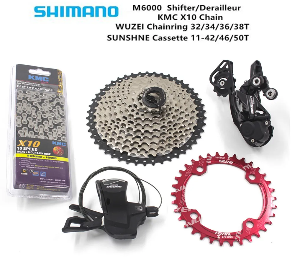 SHIMANO DEORE M6000 10S MTB велосипедный переключатель 42T 46T 50T Солнцезащитная кассета+ цепь+ KMC X10 велосипедная цепь горный велосипед группа