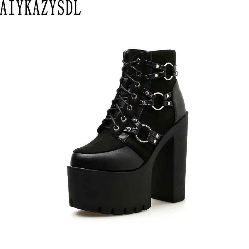 gothic chunky heel boots