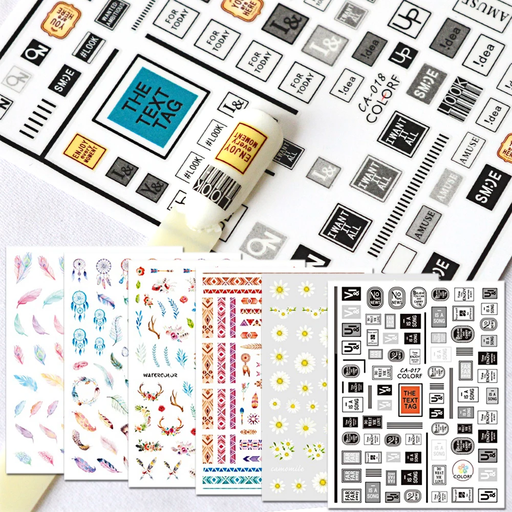 

1Sheet Letter/Feather Colorful 3D Nail Art Stickers Mixed Designs Adhesive Decals Creative DIY Decorations Tips BECA010-018