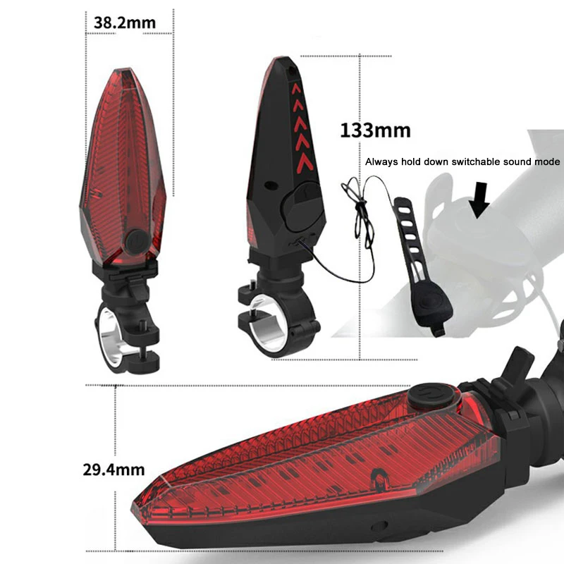 Top 2in1 Bicycle LED turn lights with bike alarm 1pair bike turn signals USB rechargeable lamp waterproof MTB road cycling handlebar 3