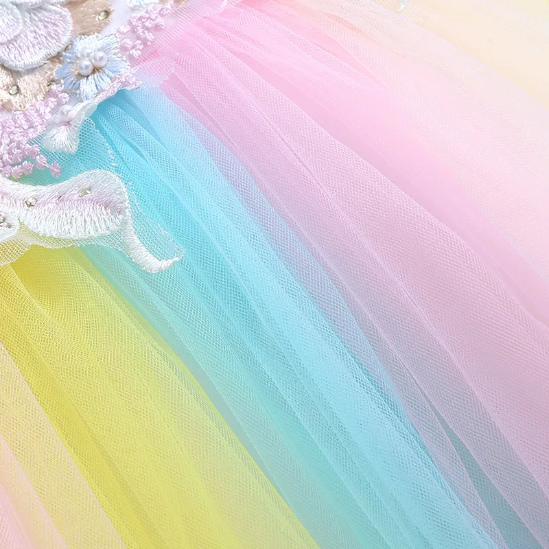 Summer Girls Rainbow Dress 2019 Elegant Teen Girl Wedding Party Pearl Dresses For Kids Princess Birthday Party Embroidered Dress (12)