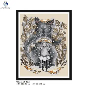 

Winter Fox Animal Painting Patterns Cross Stitch kit Counted Printed on Canvas DMC 11CT 14CT Chinese Embroidery Needlework Set