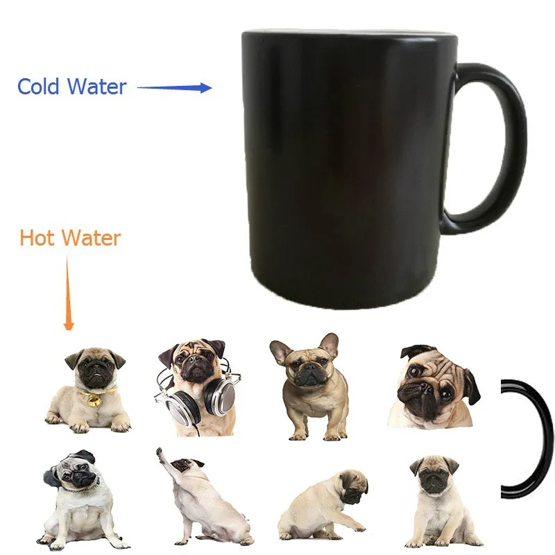 

Puppy Dogs Mugs Heat Transfer Change Color Heat Reveal Mugs Temperature Color Change Travel Heating Bulldog Dogs Cups