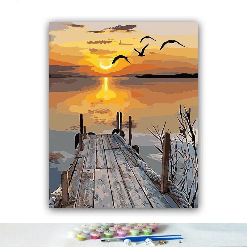 

DIY Coloring paint by numbers Sunset in the sea paintings by numbers with kits 40x50 framed