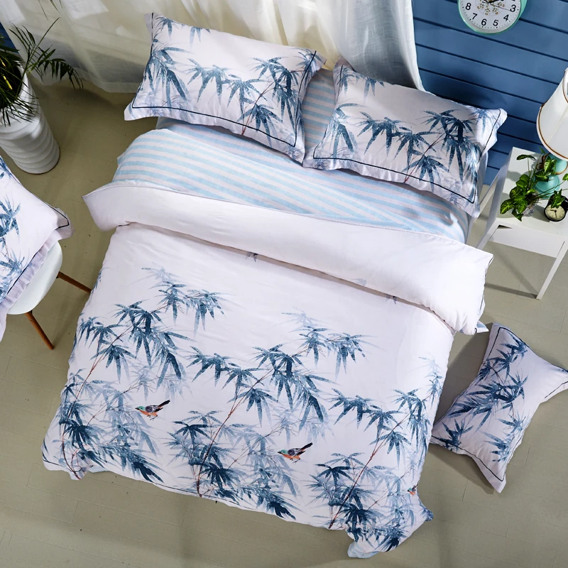 Chinese Style Bamboo Peony Cherry Blossoms Bedding Set Queen King