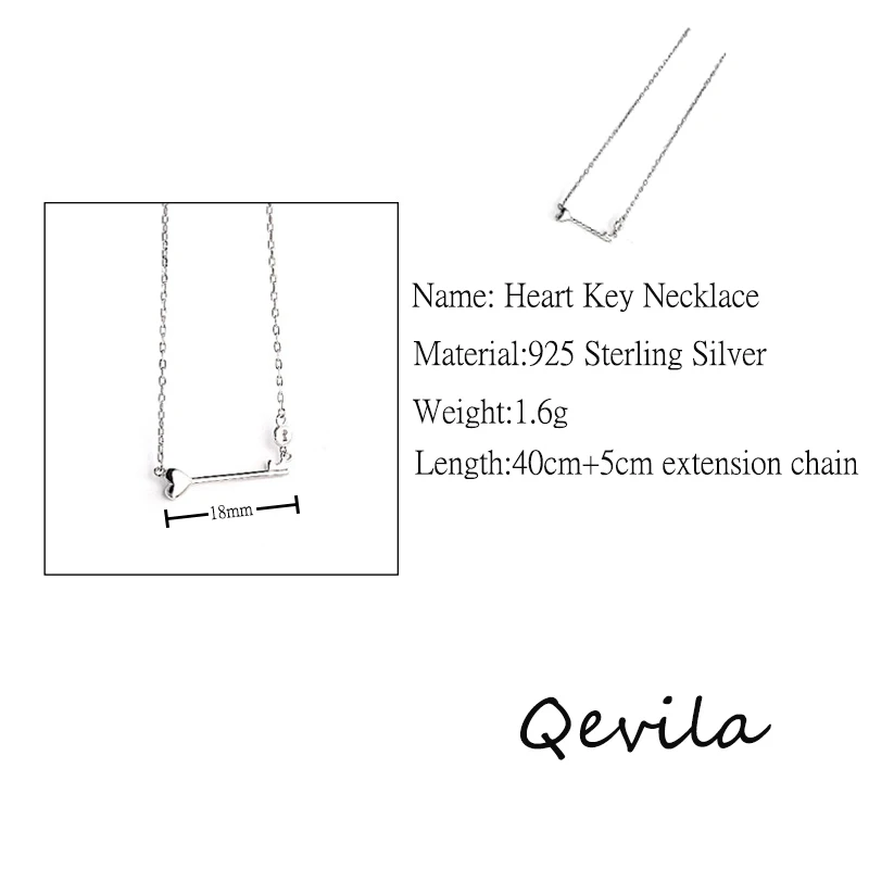 Qevila New arrival Fashion Necklaces Jewelry 925 Sterling Silver Heart Key Pendant Necklaces for Women Lady Chain Necklace Gift (10)