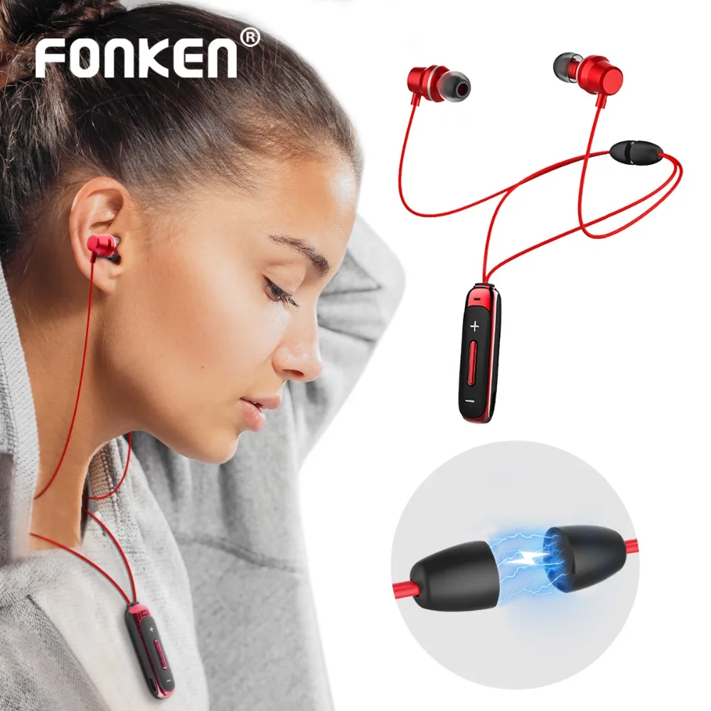 FONKEN Bluetooth наушники-вкладыши Беспроводные наушники с микрофоном Спорт бас магнитное ожерелье наушник в ухо наушники для мобильного телефона